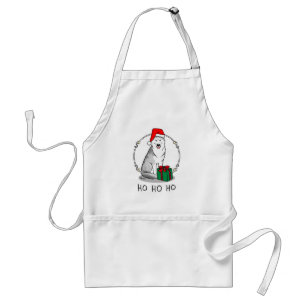 Christmas Santa Hat Siberian Husky (silver) Cute Standard Apron