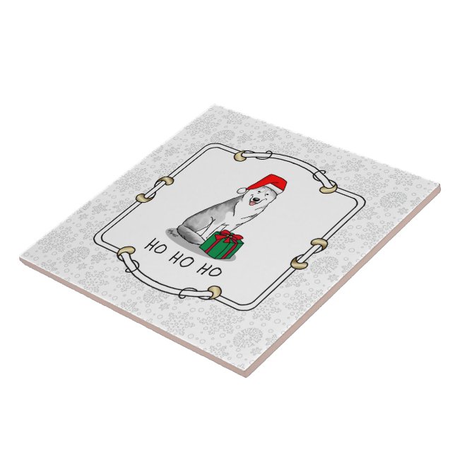 Christmas Santa Hat Siberian Husky (silver) Cute Tile (Side)