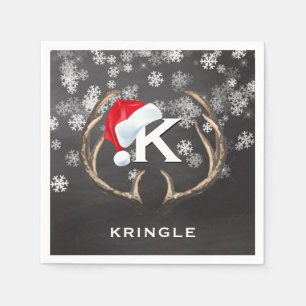 Christmas Santa Hat Snowflakes Antlers Chalkboard Napkin
