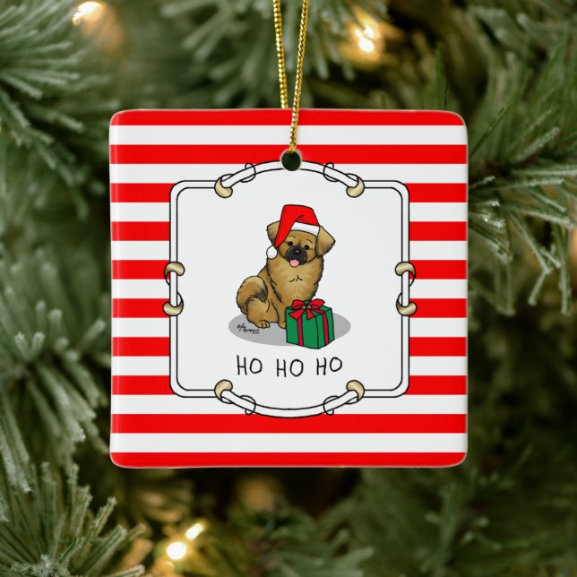 Christmas Santa Hat Tibetan Spaniel (Brown) Cute Ceramic Ornament (Tree)