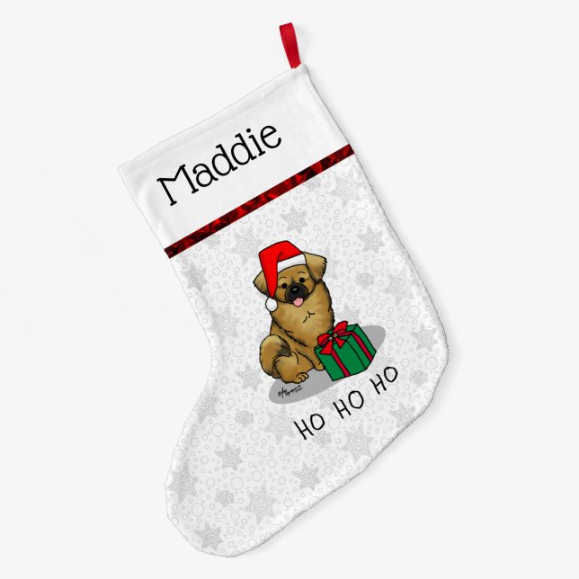 Christmas Santa Hat Tibetan Spaniel (Brown) Cute Large Christmas Stocking (Back (Hanging))