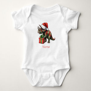 Christmas Santa hat triceratops Baby Bodysuit