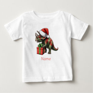 Christmas Santa hat triceratops Baby T-Shirt