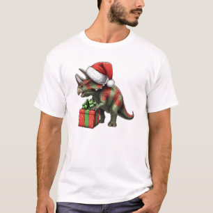 Christmas Santa hat triceratops T-Shirt