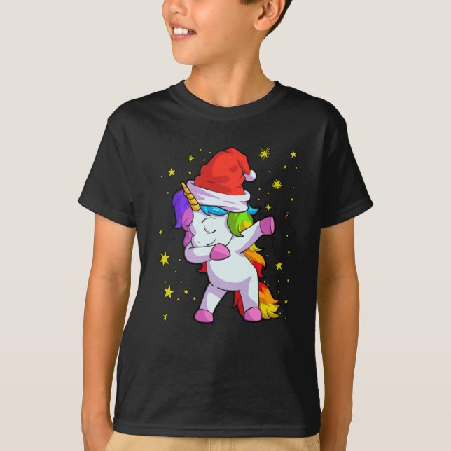 Christmas Santa Hat Unicorn T-Shirt (Front)