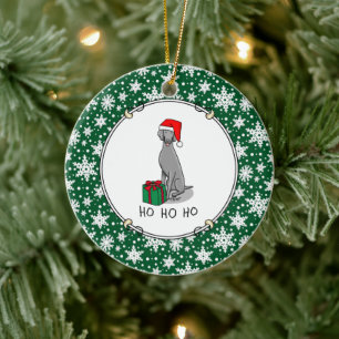 Christmas Santa Hat Weimaraner Dog (gray 1) Cute Ceramic Ornament