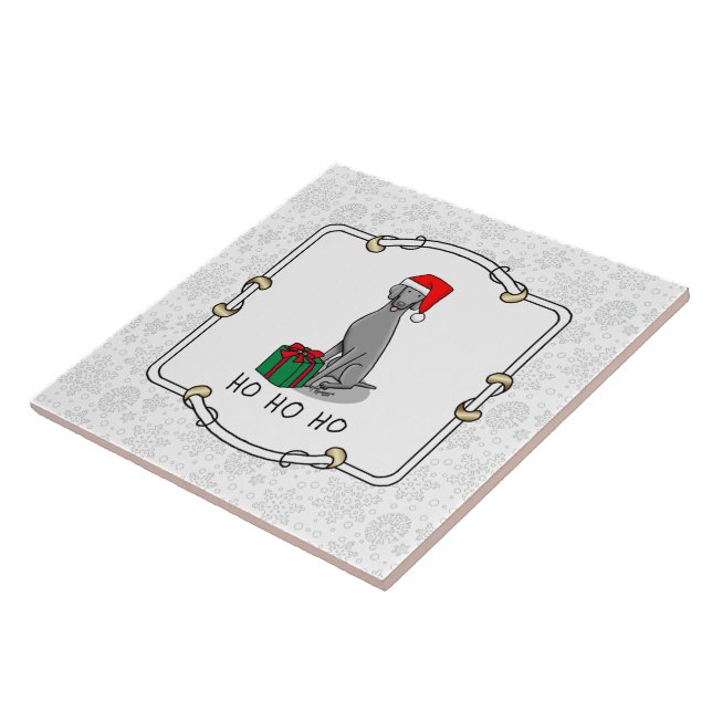 Christmas Santa Hat Weimaraner Dog (grey 1) Cute Tile (Side)