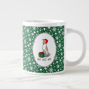 Christmas Santa Hat Whippet Dog Fawn & white Cute Large Coffee Mug