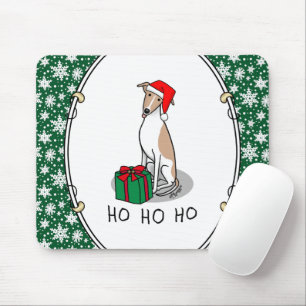 Christmas Santa Hat Whippet Dog Fawn & white Cute Mouse Pad