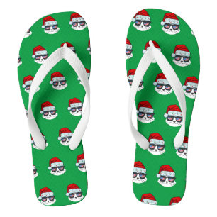 Christmas Santa Hat With Cat Face Pattern  Flip Flops
