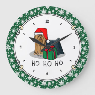 Christmas Santa Hat Yorkshire Terrier Yorkie Cute Large Clock