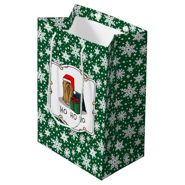 Christmas Santa Hat Yorkshire Terrier Yorkie Cute Medium Gift Bag (Front Angled)