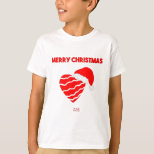 Christmas Santa Heart Boys White Basic T Shirt