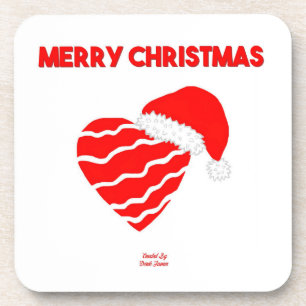 Christmas Santa Heart Hard Plastic Coaster