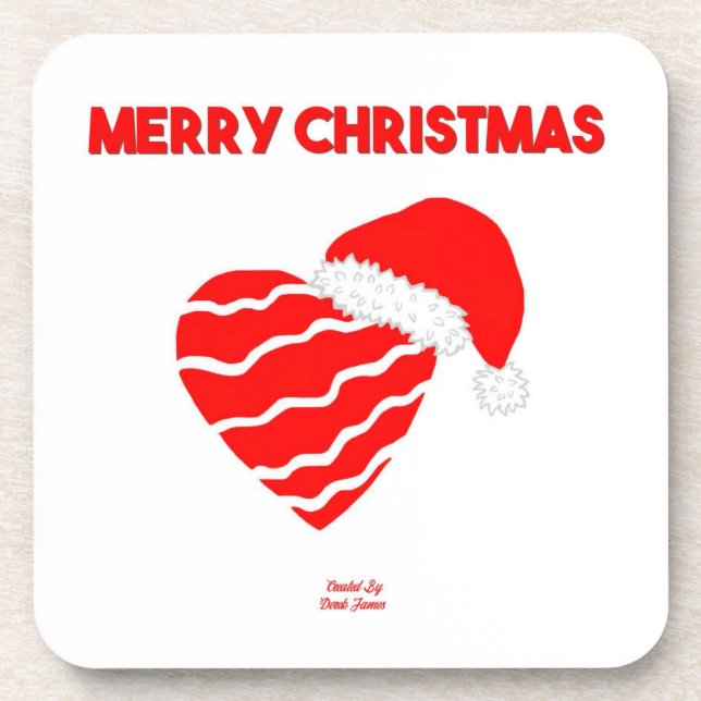 Christmas Santa Heart Hard Plastic Coaster (Front)