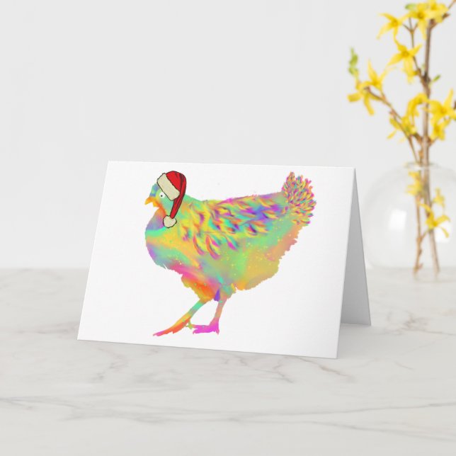 Christmas Santa Hen Funny Colorful Chicken Lover Card (Yellow Flower)