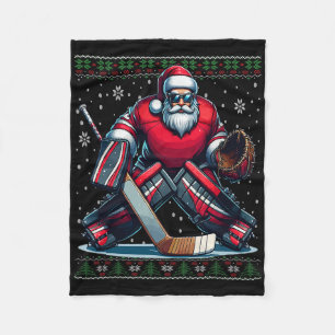 Christmas Santa Hockey Goalie Ugly Christmas Sweat Fleece Blanket
