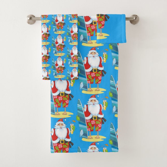 Christmas Santa Holiday beach towel set (Insitu)