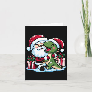 Christmas Santa Hugging T Rex Dinosaur In Santa Ha Card