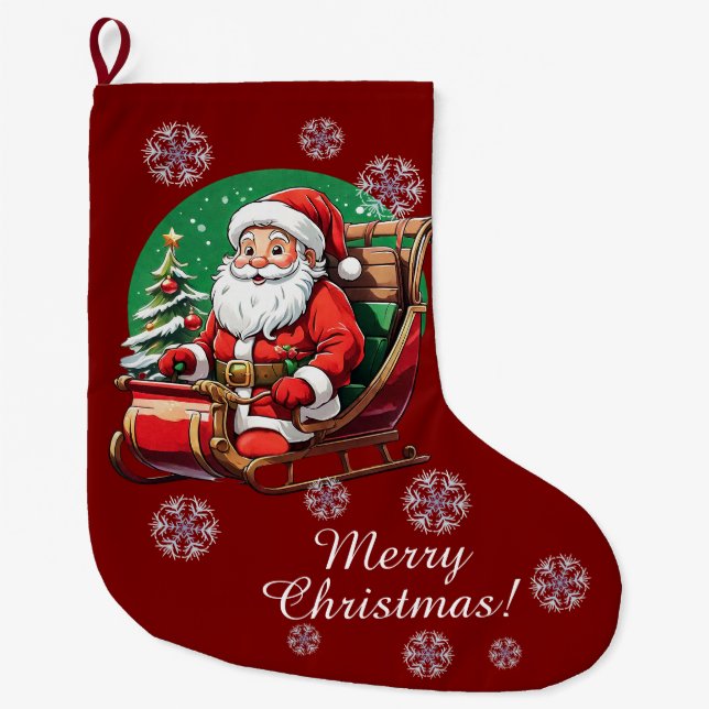 Christmas Santa in Sleighs Stocking (Front)