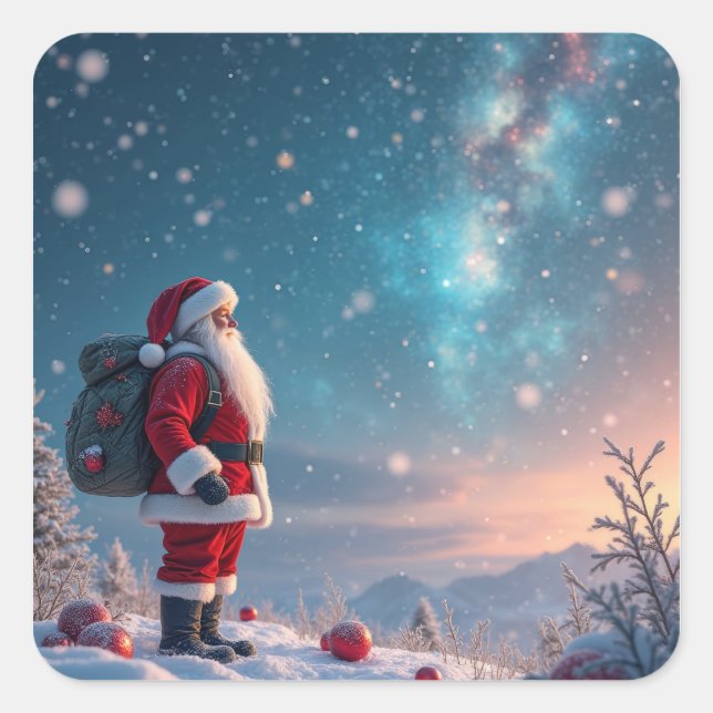Christmas Santa in the North Pole Square Sticker (Front)