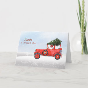 Christmas Santa in Truck with Tree Christmas Card