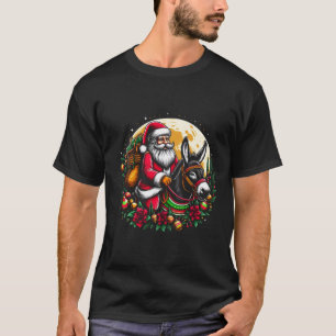 Christmas Santa is Riding A Donkey tree design T-Shirt
