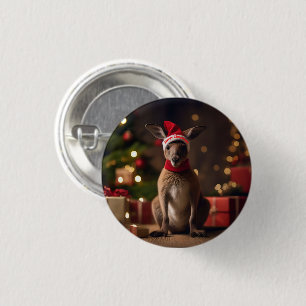 Christmas Santa Kangaroo, 1 Inch Round Button