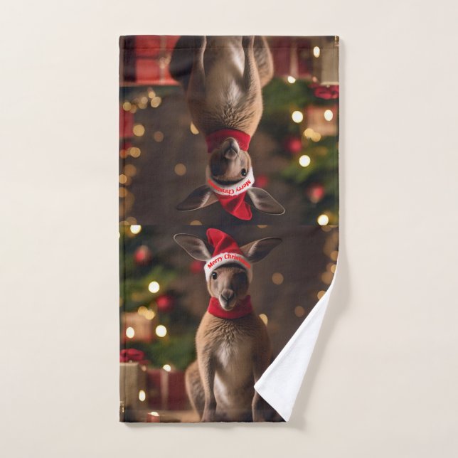 Christmas Santa Kangaroo,  Hand Towel (Hand Towel)