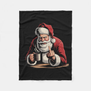 Christmas Santa Middle Finger Sarcastic Xmas Funny Fleece Blanket