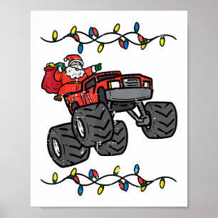 Christmas Santa Monster Truck Boys Kids Toddler Yo Poster