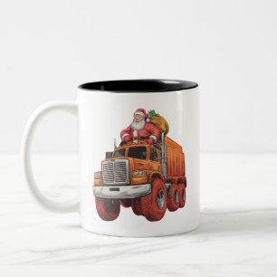 Christmas Santa Monster Truck Xmas Boys Kids Two-Tone Coffee Mug