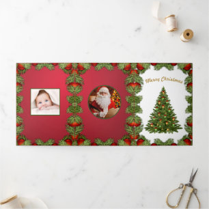 Christmas Santa New Year 4 Photos Personalize  Tri-Fold Holiday Card