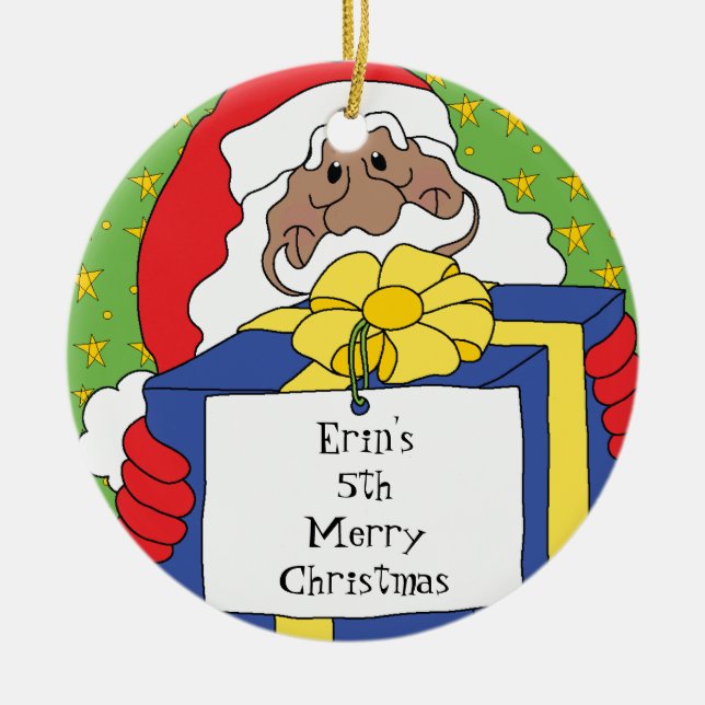 Christmas Santa of Colour Presents Ceramic Ornament (Front)