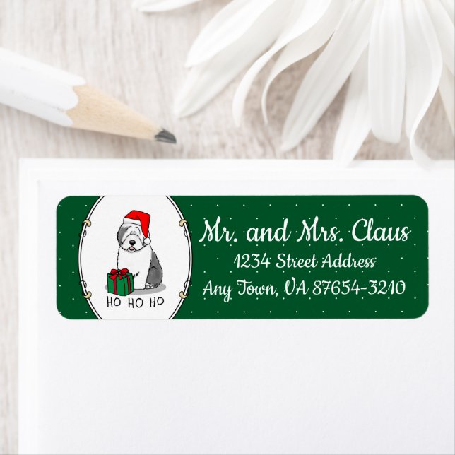 Christmas Santa Old English Sheepdog (Grey 1) Cute (Insitu)