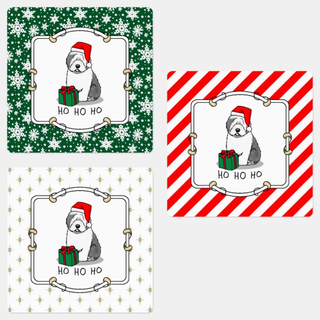 Christmas Santa Old English Sheepdog (Grey 1) Cute (Group)