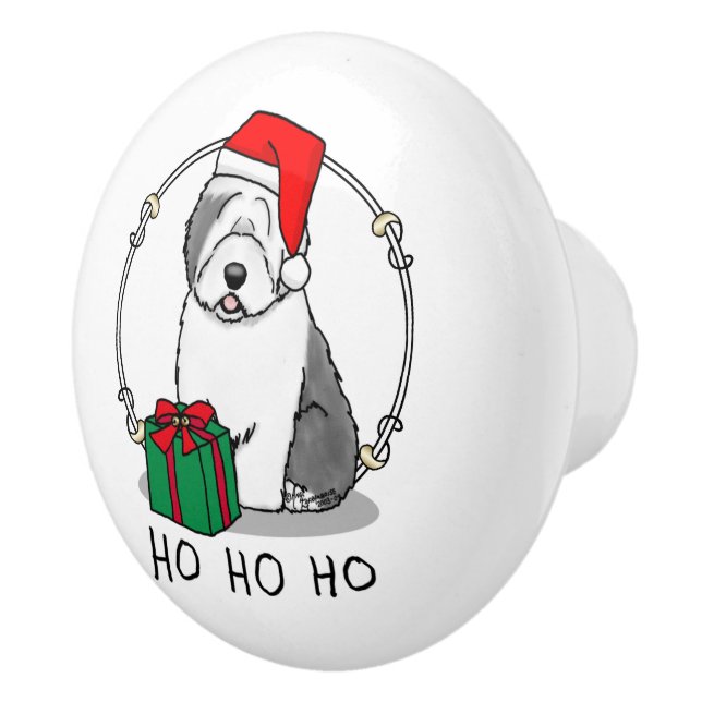 Christmas Santa Old English Sheepdog (Grey 1) Cute Ceramic Knob (Right)