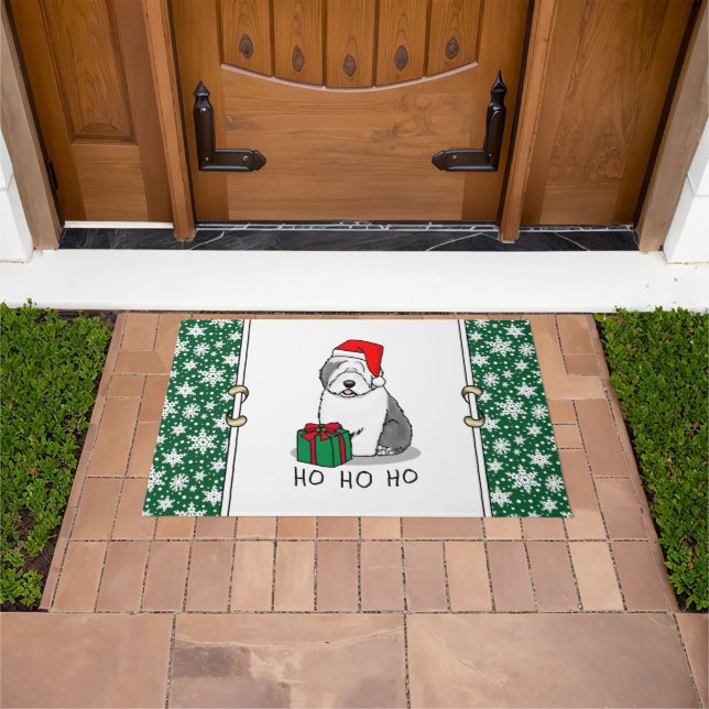 Christmas Santa Old English Sheepdog (Grey 1) Cute Doormat (Outdoor)