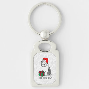 Christmas Santa Old English Sheepdog (Grey 1) Cute Keychain