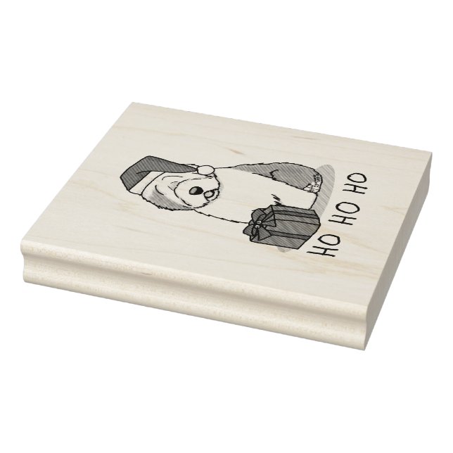 Christmas Santa Old English Sheepdog (Grey 1) Cute Rubber Stamp (Stamp)