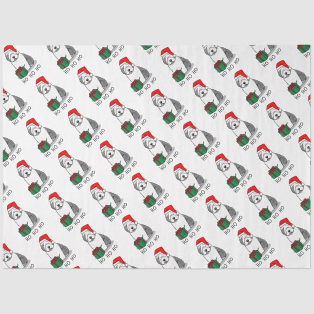 Christmas Santa Old English Sheepdog (Grey 1) Cute Tissue Paper (Front)