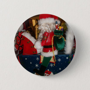Christmas Santa on a Horse with Snow Art Print 2 Inch Round Button