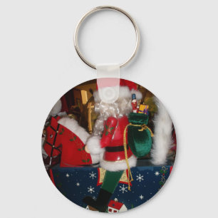 Christmas Santa on a Horse with Snow Art Print Keychain