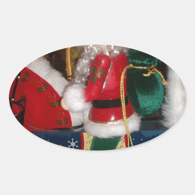 Christmas Santa on a Horse with Snow Art Print Oval Sticker (Front)