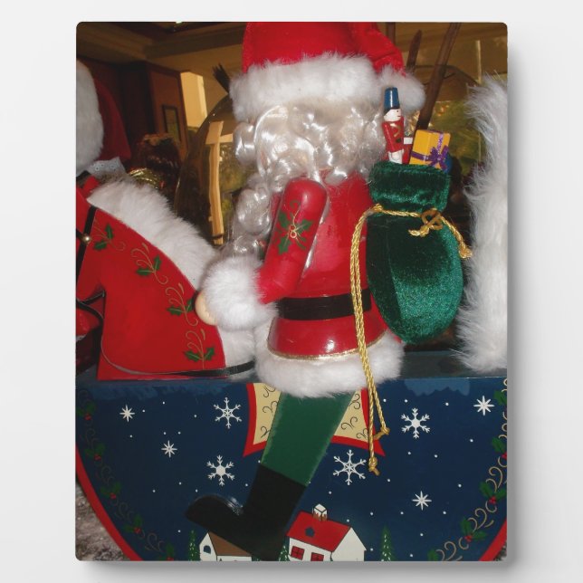 Christmas Santa on a Horse with Snow Art Print Plaque (Front)