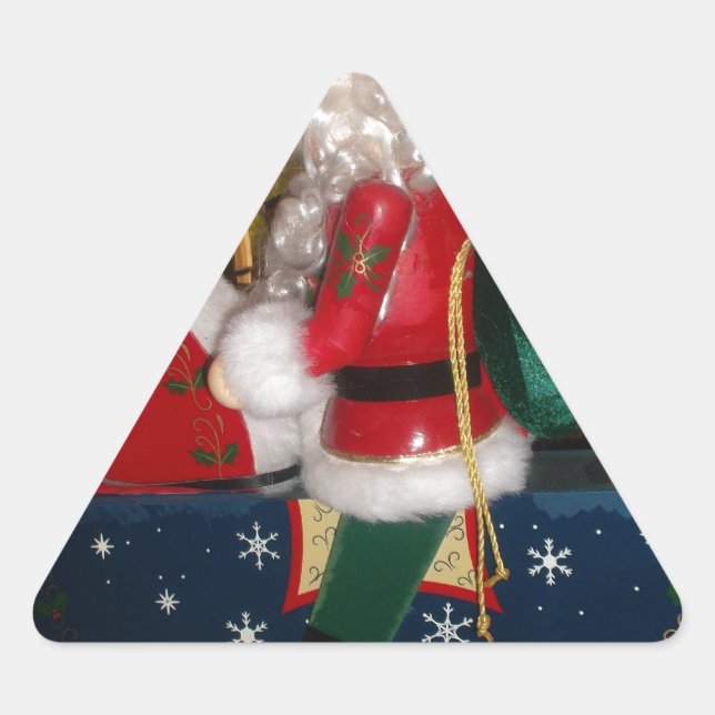 Christmas Santa on a Horse with Snow Art Print Triangle Sticker (Front)