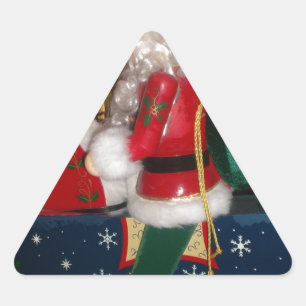 Christmas Santa on a Horse with Snow Art Print Triangle Sticker