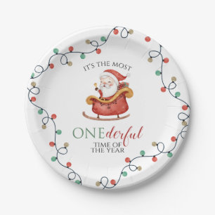 Christmas Santa Onederful First Birthday Paper Plate