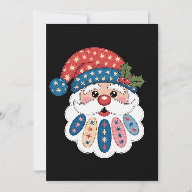Christmas Santa Patchwork Snowflake Holly Winter Invitation (Front)