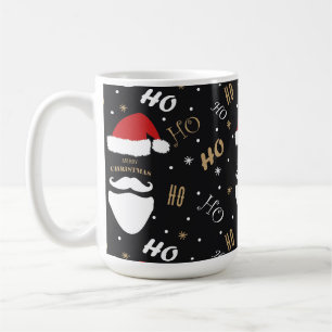 Christmas Santa Pattern Black Background with Gold Coffee Mug